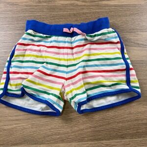 Mini Boden Girls Rainbow Striped French Terry Shorts Blue Trim Size 8 Retro